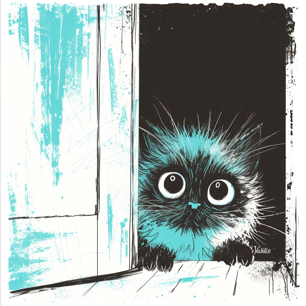 Промпт маленький пушистый счастливый кот первым входит в новую квартиру - Пример 3