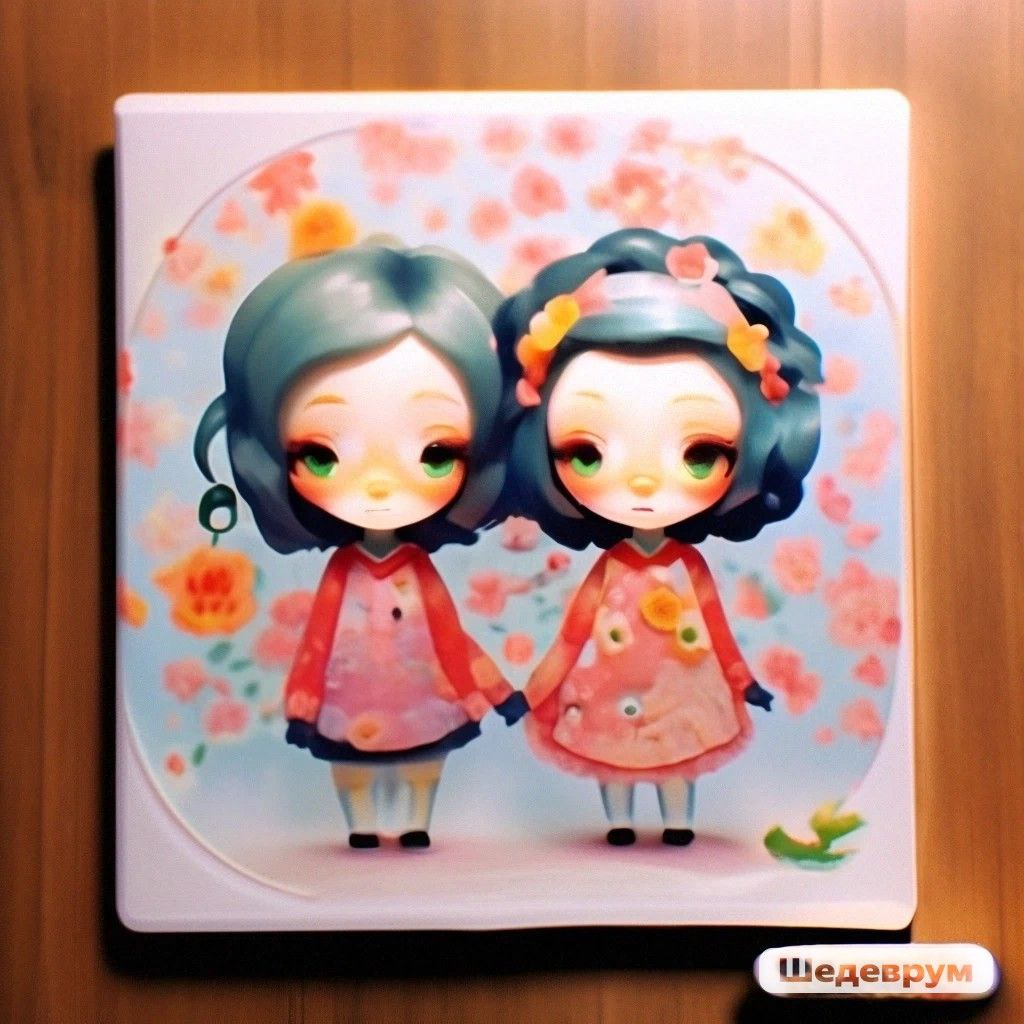 Промпт карикатурный знак зодиака в квадратной рамке, рисунок пастелью и черными чернилами - Пример 4