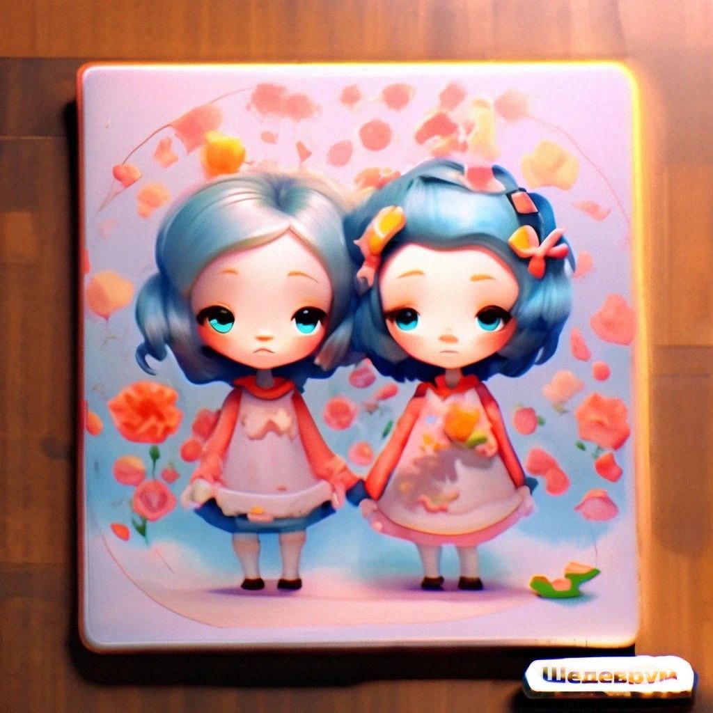 Промпт карикатурный знак зодиака в квадратной рамке, рисунок пастелью и черными чернилами - Пример 3