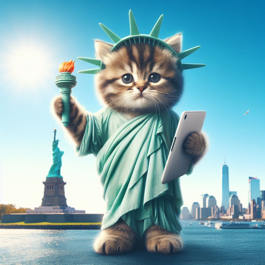 Промпт милый котенок, стилизованный под статую Свободы - Пример 2
