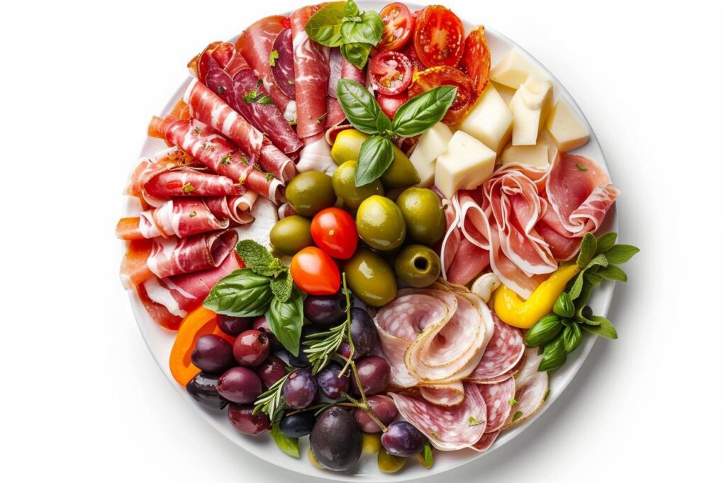 Промпт еды на белом фоне, вид сверху - Пример 2