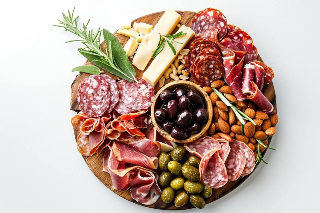 Промпт еды на белом фоне, вид сверху - Пример 1