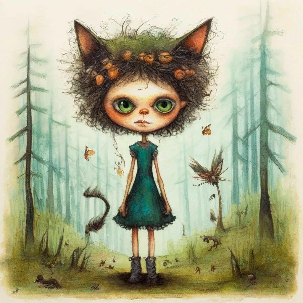 Промпт лесная фея, девочка кошка - Пример 3