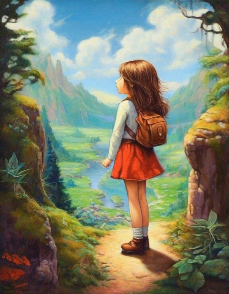 Промпт робот ищет приключения, нежная живопись, мультяшный пейзаж - Пример 5