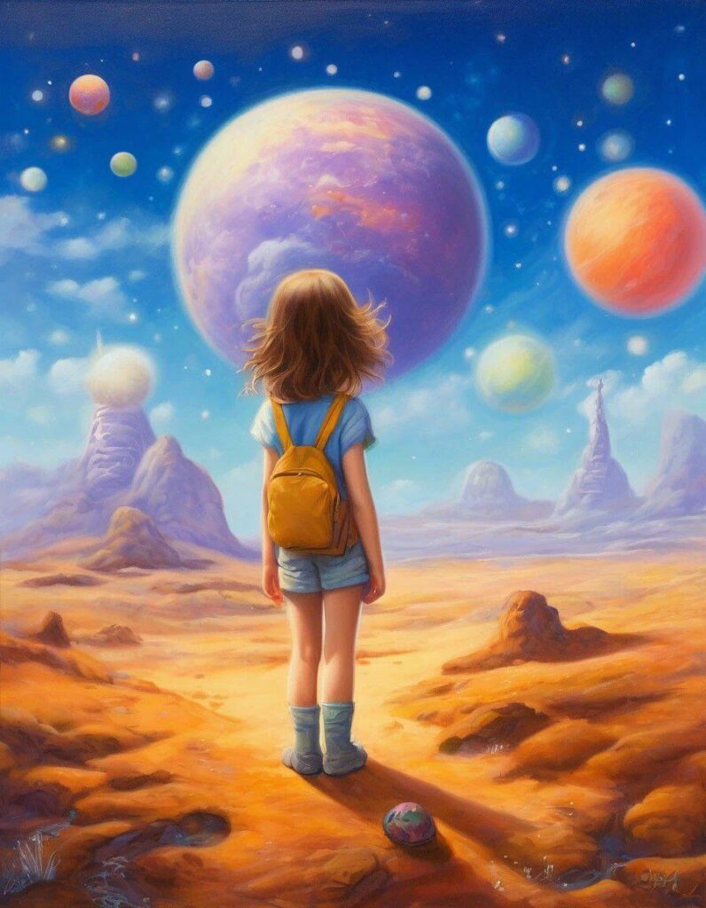 Промпт робот ищет приключения, нежная живопись, мультяшный пейзаж - Пример 4