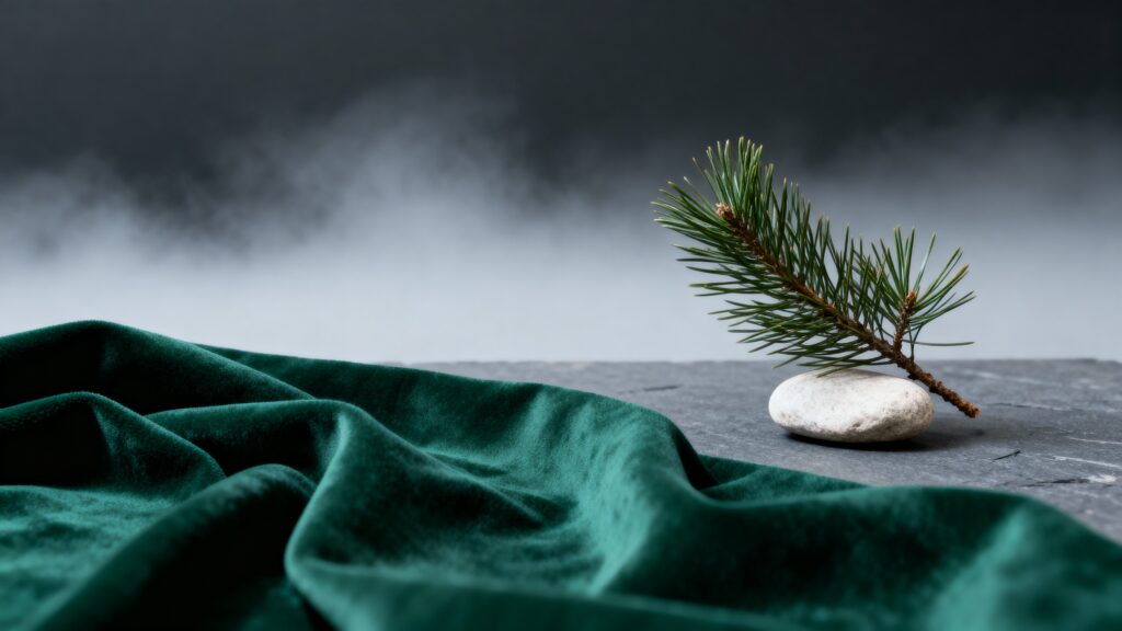 Pine Sprig Serene Fog Textile Still Life - Пример 1