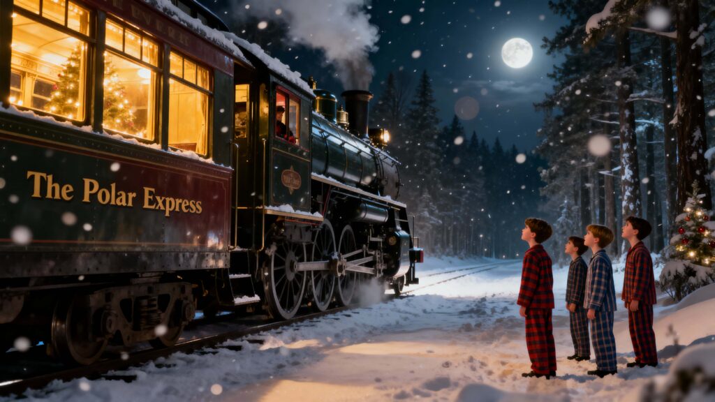 Polar Express in snowy forest night - Пример 1