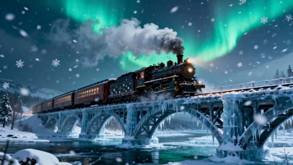 Polar Express on Icy Bridge at Night - Пример 1