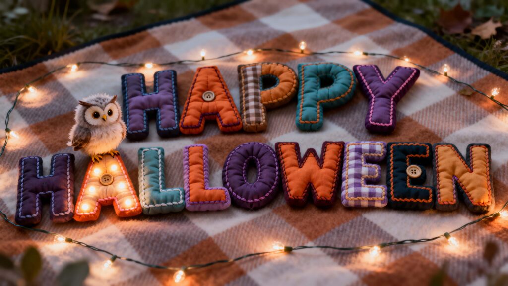Puffy quilt-letter Halloween display with owl - Пример 1