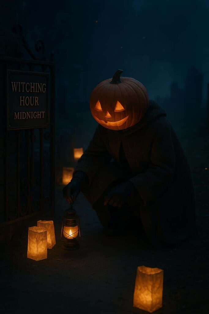 Pumpkin-head caretaker placing luminaries - Пример 1