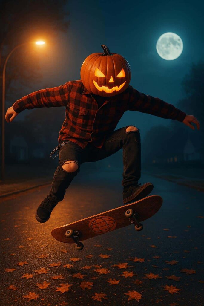 Pumpkin-head Skater Mid-Kickflip Cul-de-sac - Пример 1
