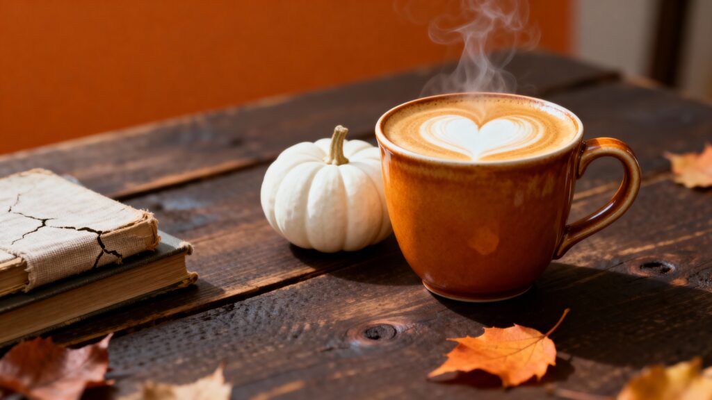 Pumpkin Spice Latte on Wooden Table - Пример 1