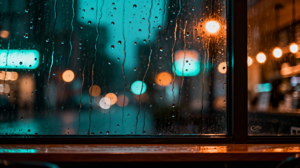 Rainy café window with bokeh - Пример 1