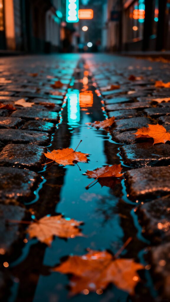 Rainy City Street Amber Reflections - Пример 1