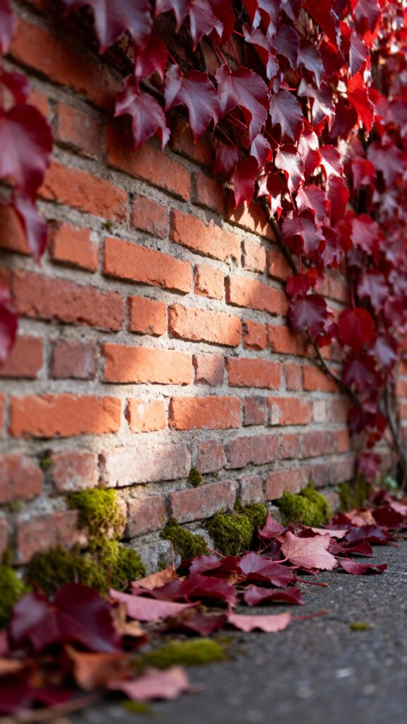 Red ivy on brick wall vertical - Пример 1