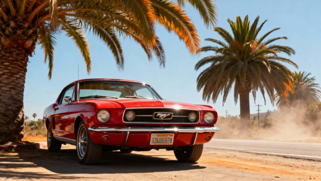 Red Mustang beneath California Palm Trees - Пример 1