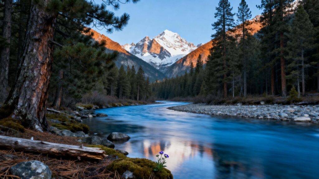River flowing through pine valley - Пример 1