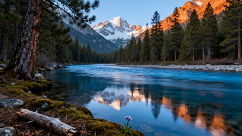 River flowing through pine valley - Пример 1