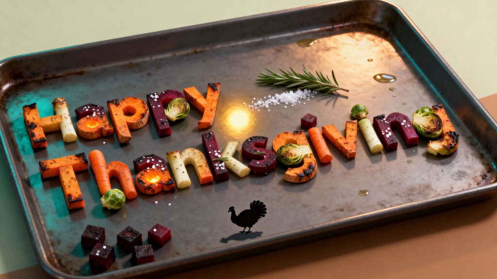 Roasted-vegetable Happy Thanksgiving cinematic 3D lettering - Пример 1
