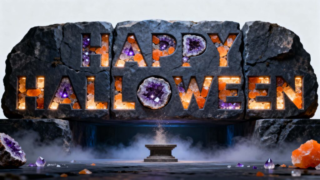 Rock-slab carved HAPPY HALLOWEEN display - Пример 1
