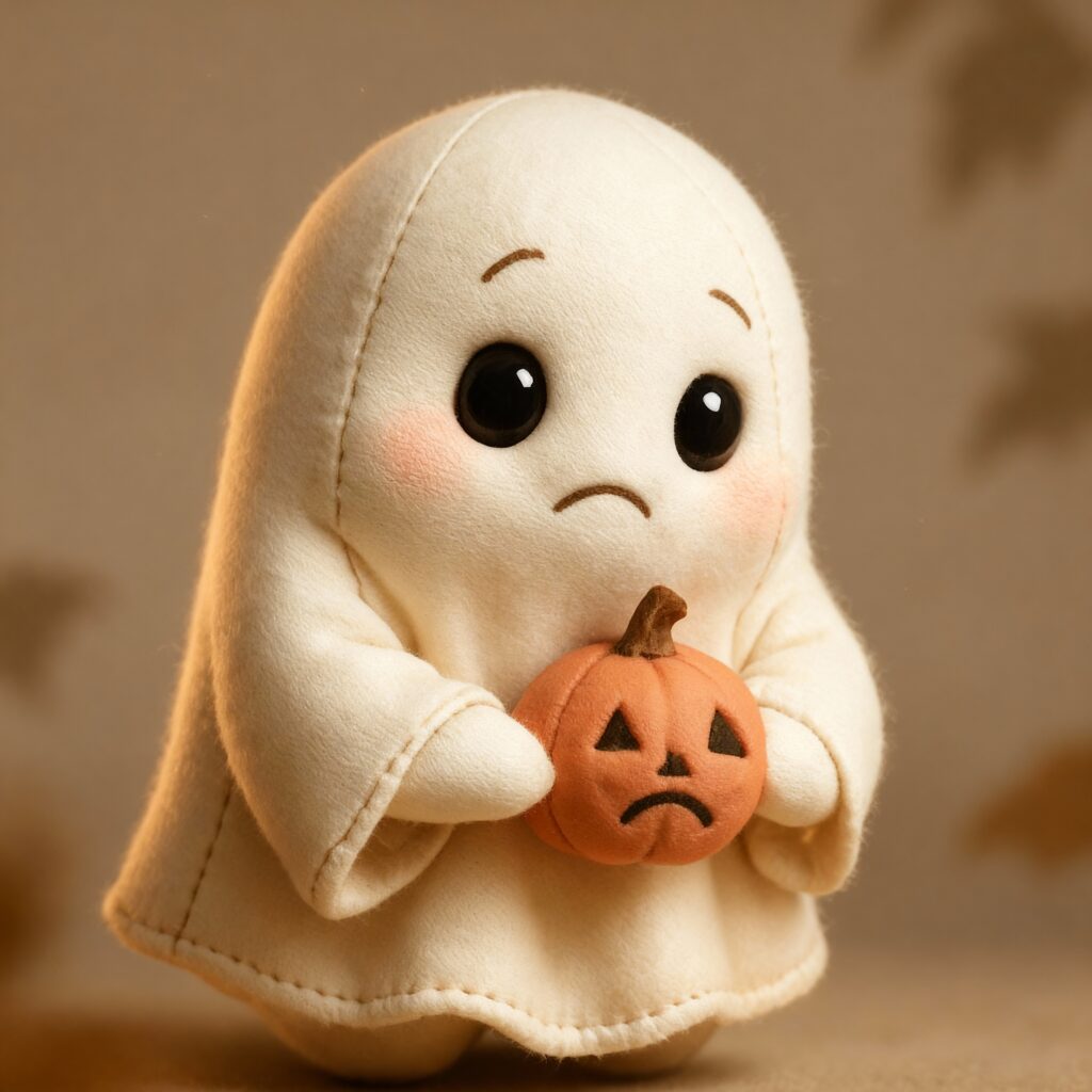 Sad ghost and pumpkin character - Пример 1