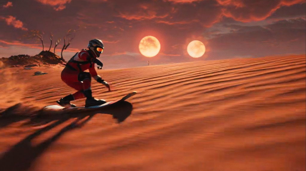 Промпт для видео сноуборд по дюнам - Пример 1