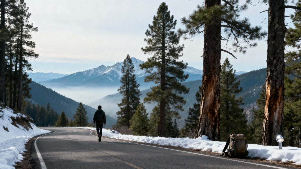 Solo traveler on mountain road - Пример 1