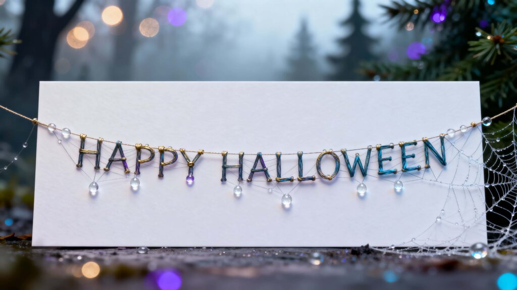 Spider-silk HAPPY HALLOWEEN greeting card - Пример 1