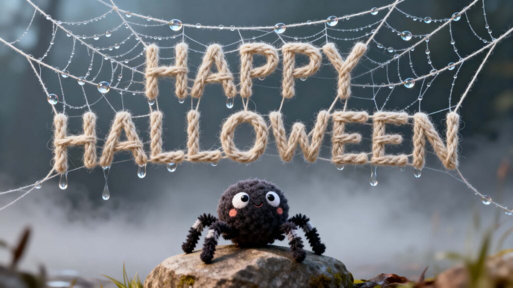 Spider-silk ‘HAPPY HALLOWEEN’ woven lettering - Пример 1