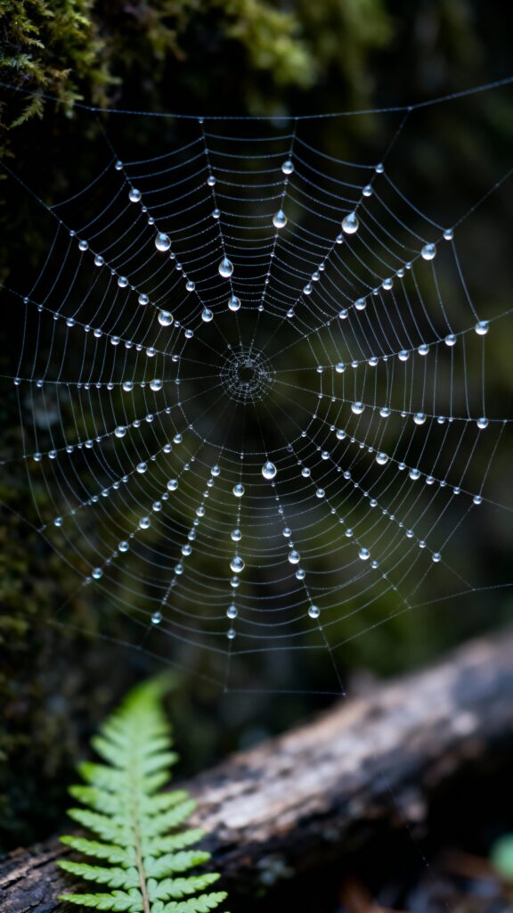 Spiderweb Strand With Dew in Woodland - Пример 1