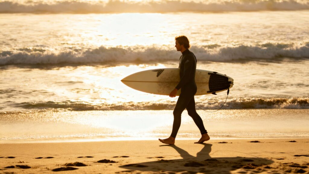 Surfer Walking Along Malibu Beach - Пример 1