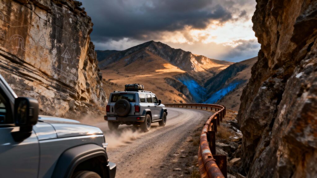 SUV climbing Himalayan cliff road - Пример 1