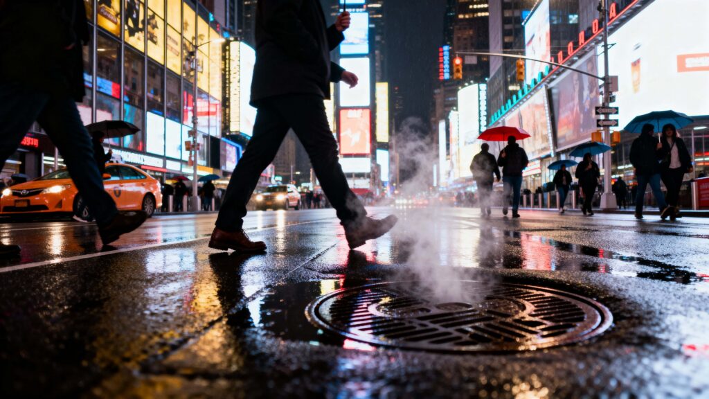 Times Square Rainy Night Street Scene - Пример 1