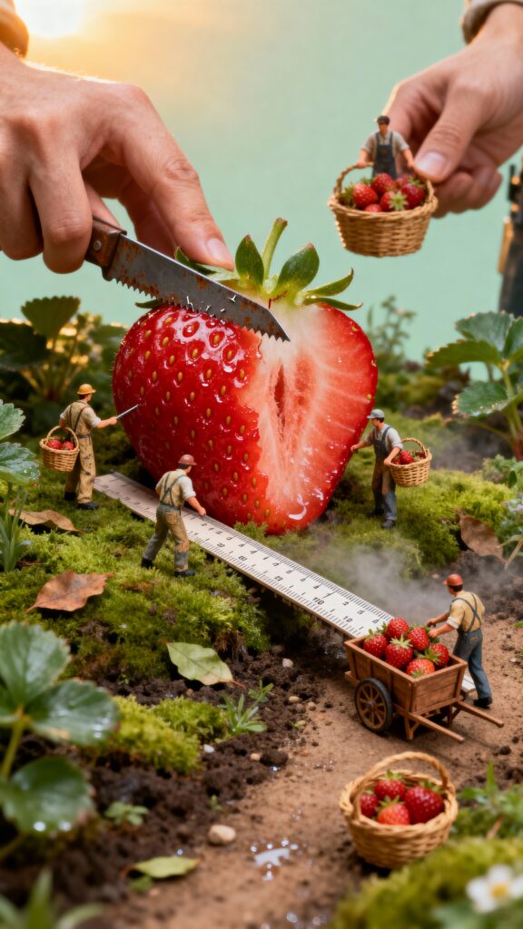 Tiny construction workers harvesting strawberry - Пример 1