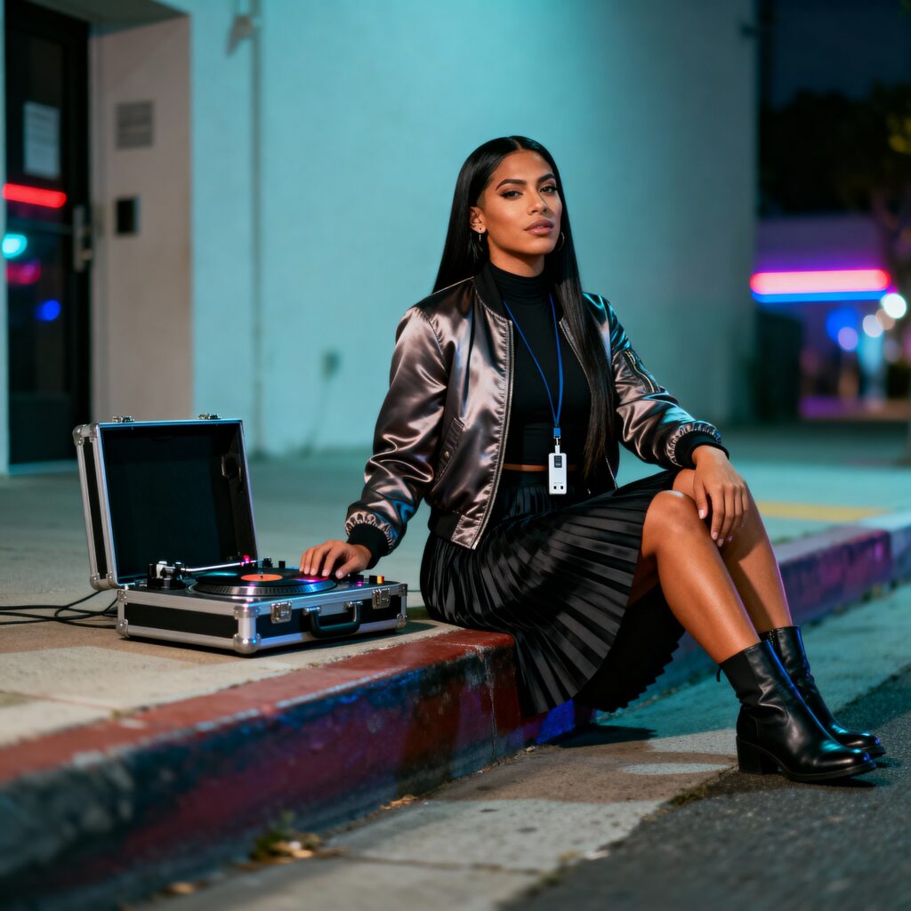 Transgender woman DJ on curb - Пример 1