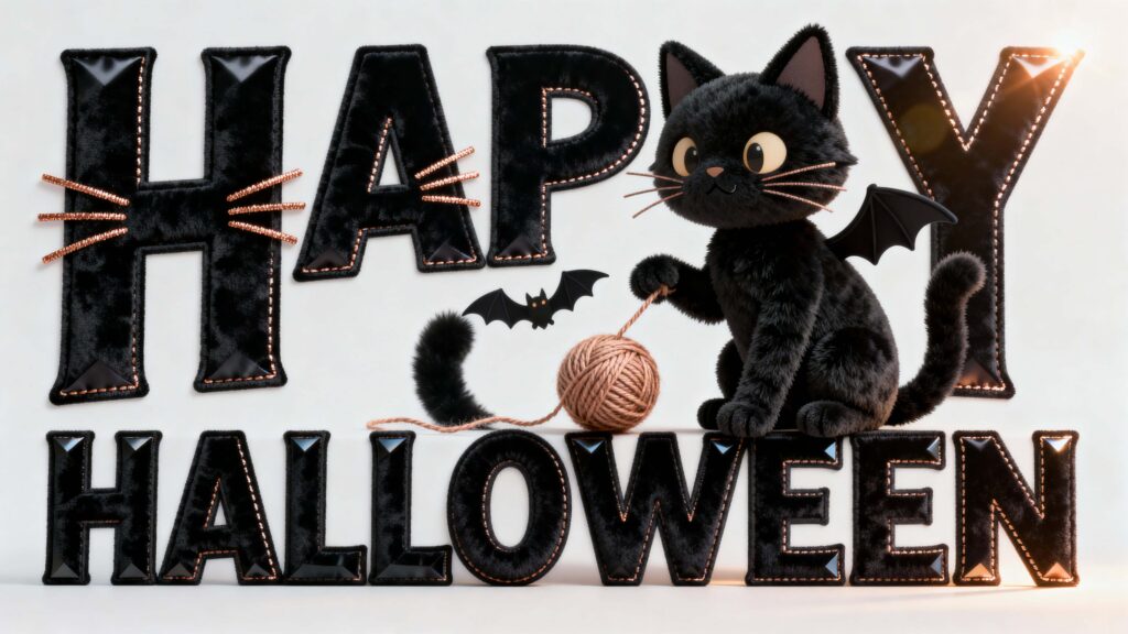 Velvet Halloween lettering with cat - Пример 1