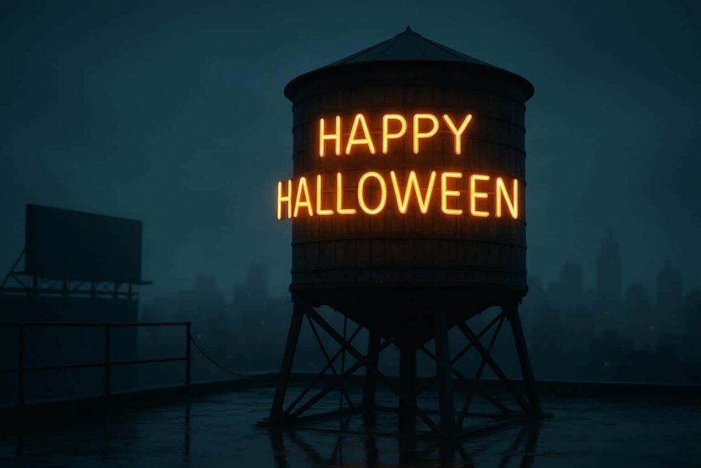 Water Tower Neon HAPPY HALLOWEEN Display - Пример 1