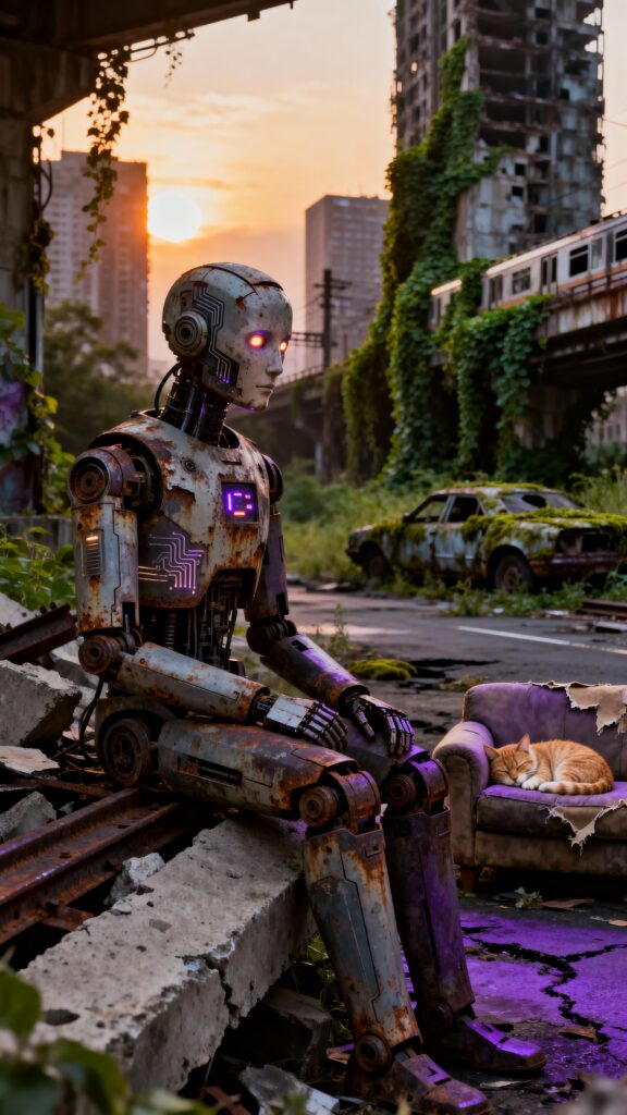 Weathered Android at Sunset — 1970s Sci‑Fi Portrait - Пример 1