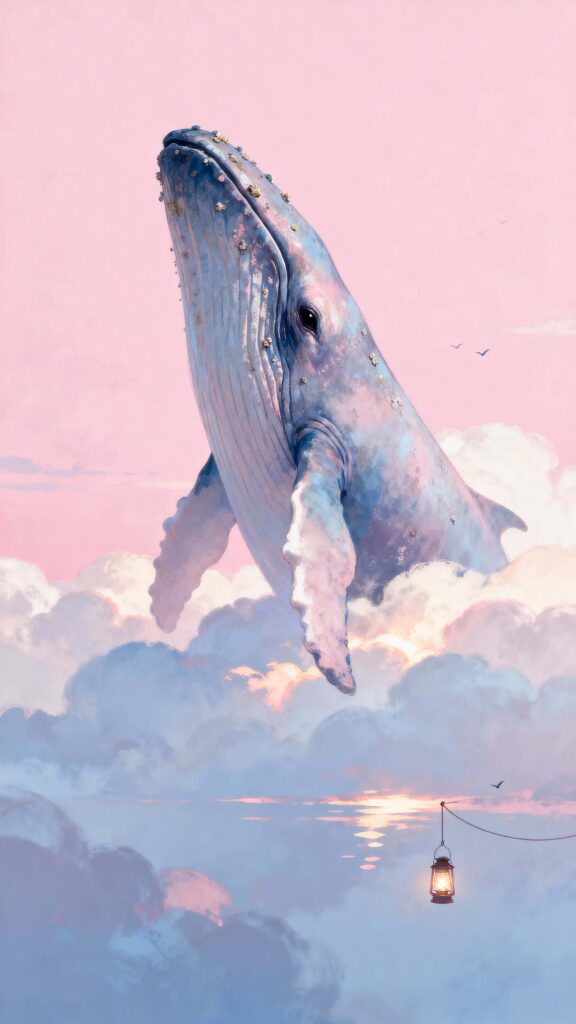 Whale flying in pink sky poster - Пример 1