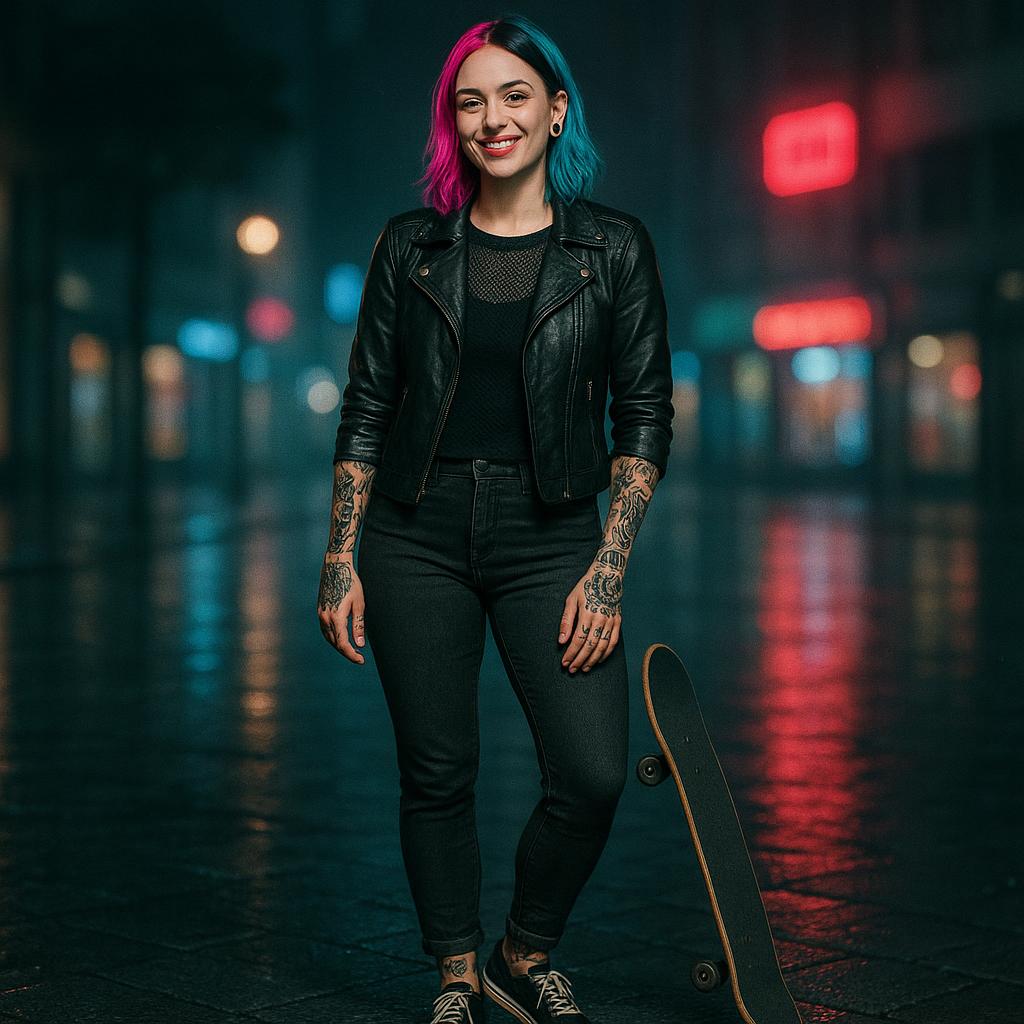 Woman full-body alternative lifestyle neon portrait. - Пример 1