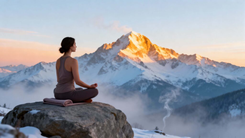 Woman meditating on mountain rock - Пример 1