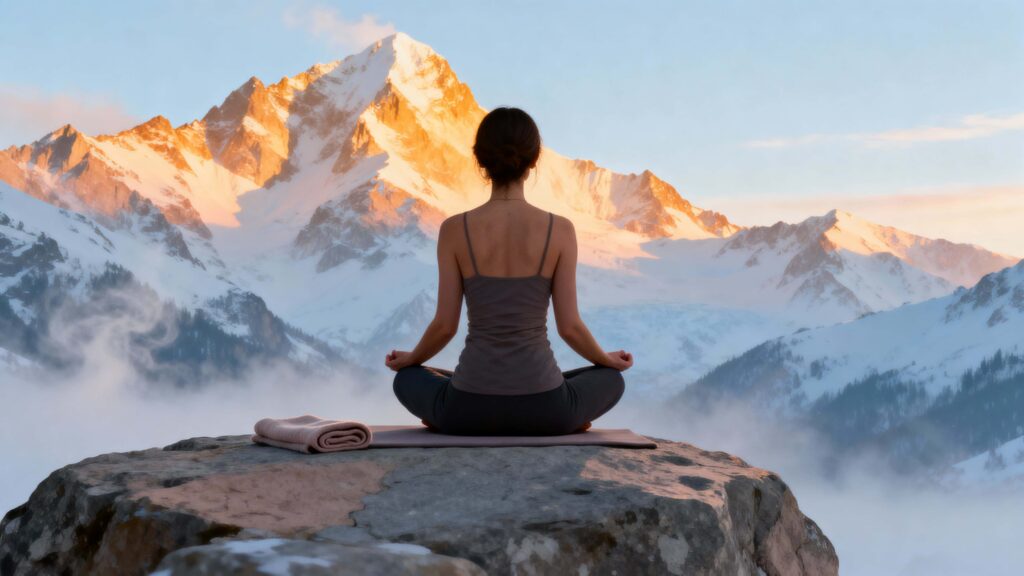 Woman meditating on mountain rock - Пример 1