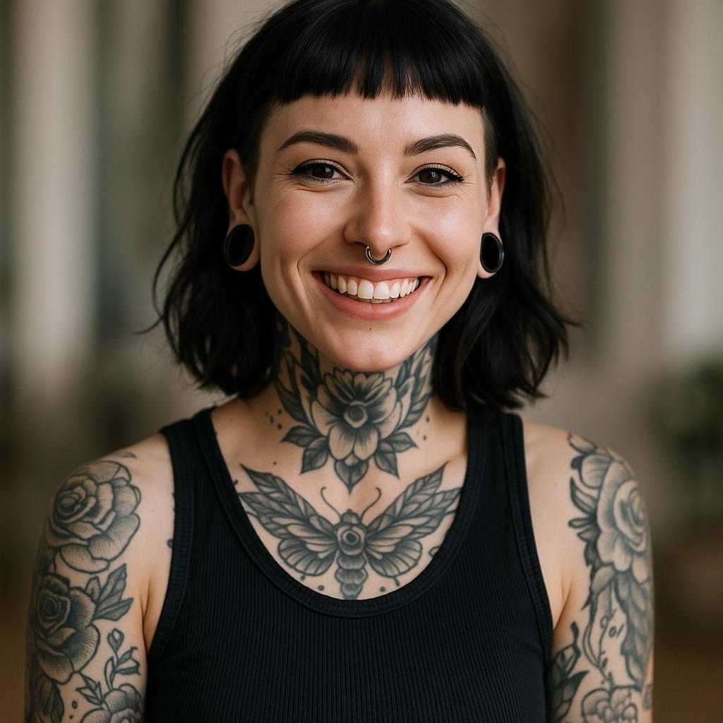 Woman with tattoos, happy portrait - Пример 1