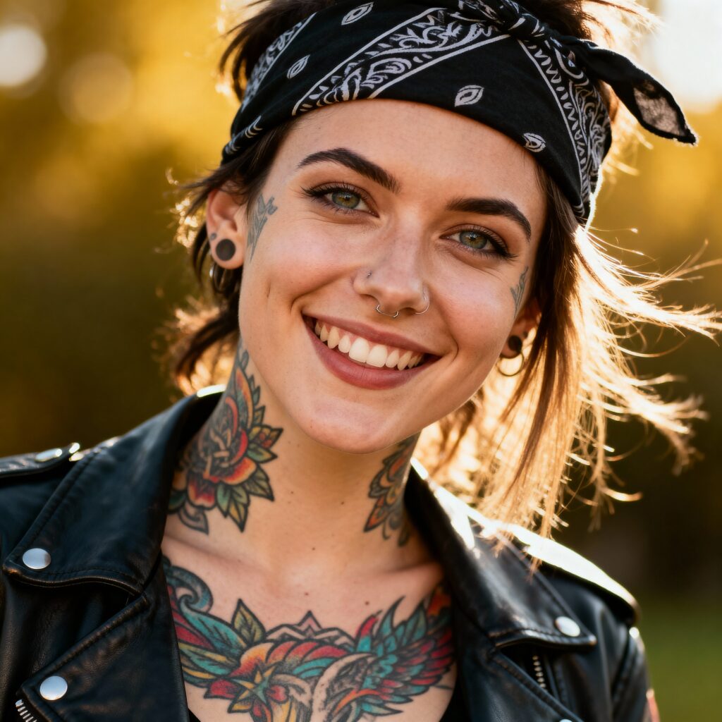 Woman with tattoos, smiling portrait - Пример 1