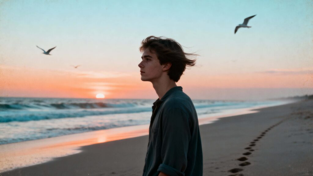 Young man on sunset beach - Пример 1