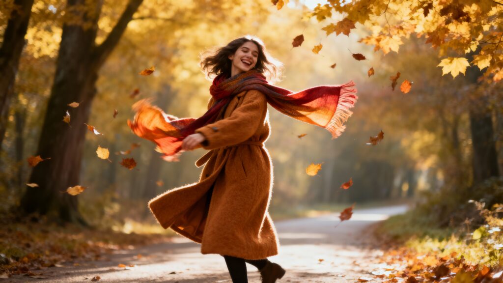 Young woman twirling in forest - Пример 1