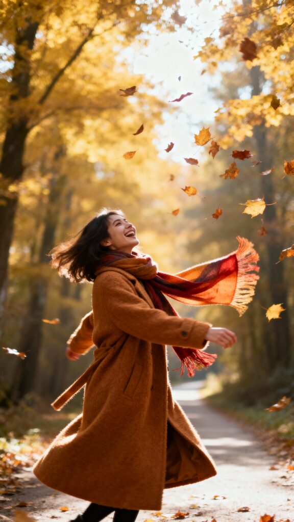 Young woman twirling in forest - Пример 1
