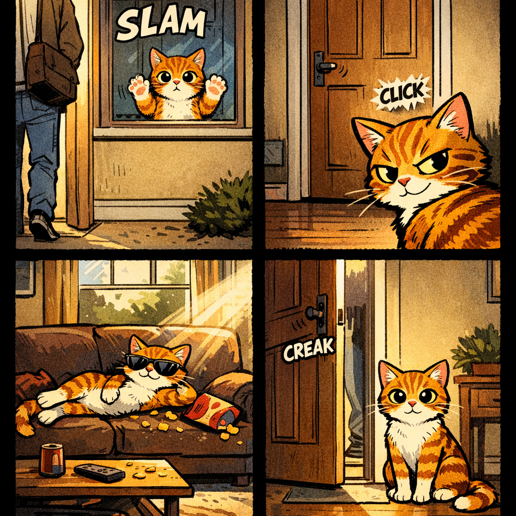 Тайная жизнь питомца: комикс из 4 кадров - Пример 1