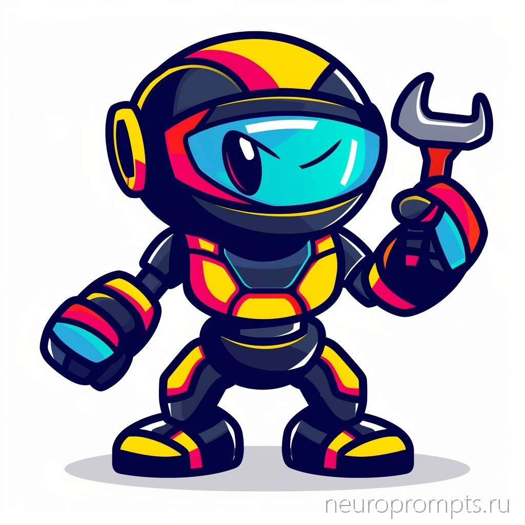 Логотип маскот: дружелюбный робот с гаечным ключом в киберспортивном стиле - Пример 4