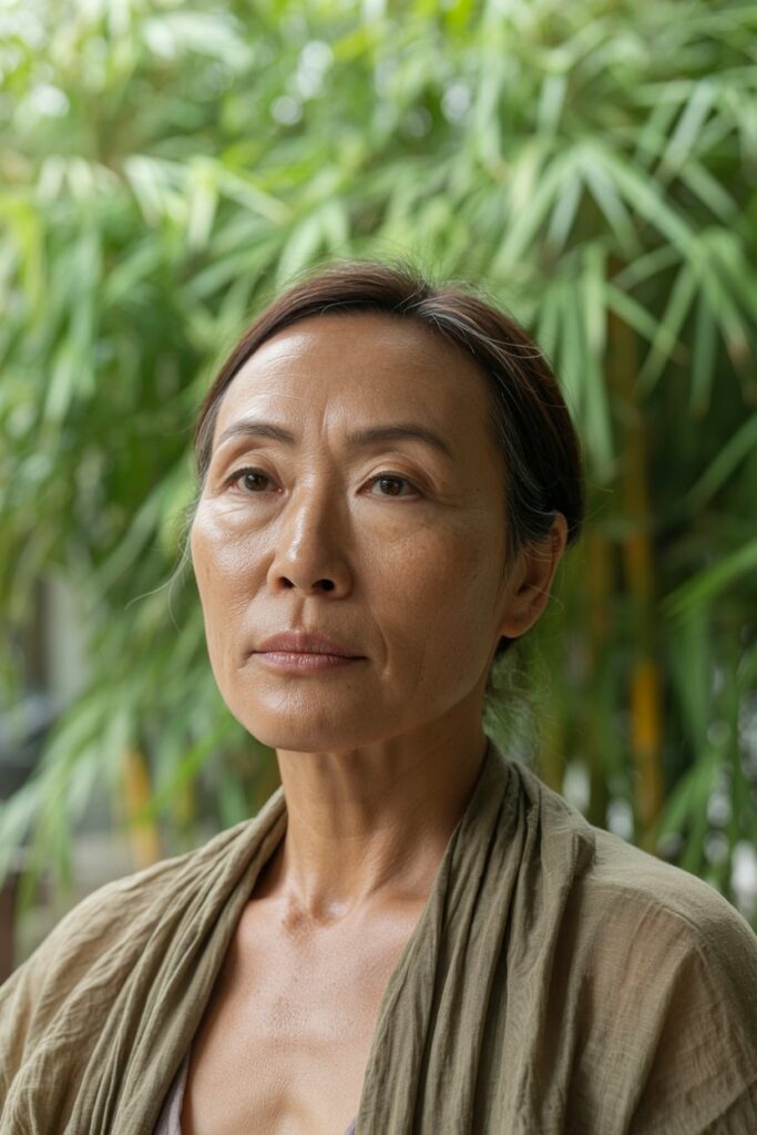 Портрет азиатской женщины в бамбуковом саду - Пример 1